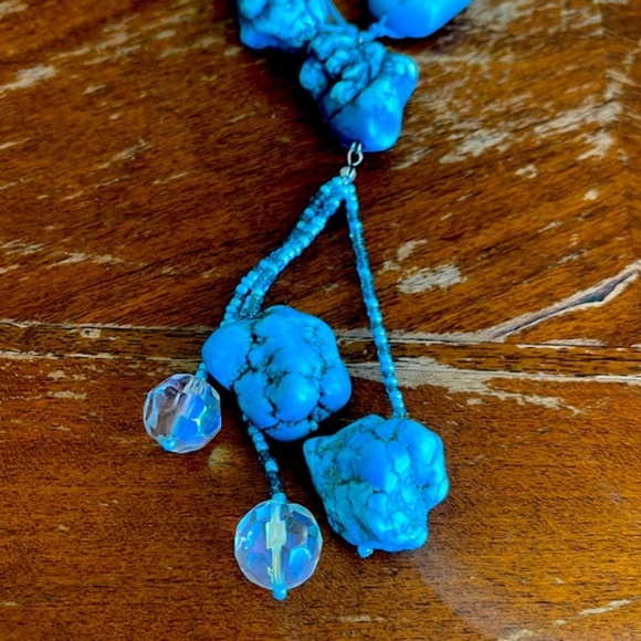 Women's Boho vintage cowgirl western nugget turquoise long beaded Necklace - Picture 2 of 5